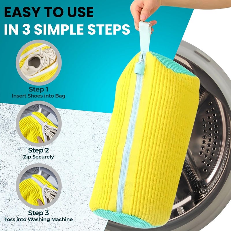 DASZERX XXL Shoe Washing Machine Bag - 2 Pcs Set - 360° Resuable Shoe Bag for Washing Machine and Dryer - Wrap Shoe Washing Bag for Sneakers, Boots & Delicate Footwear (Yellow) - Image 2
